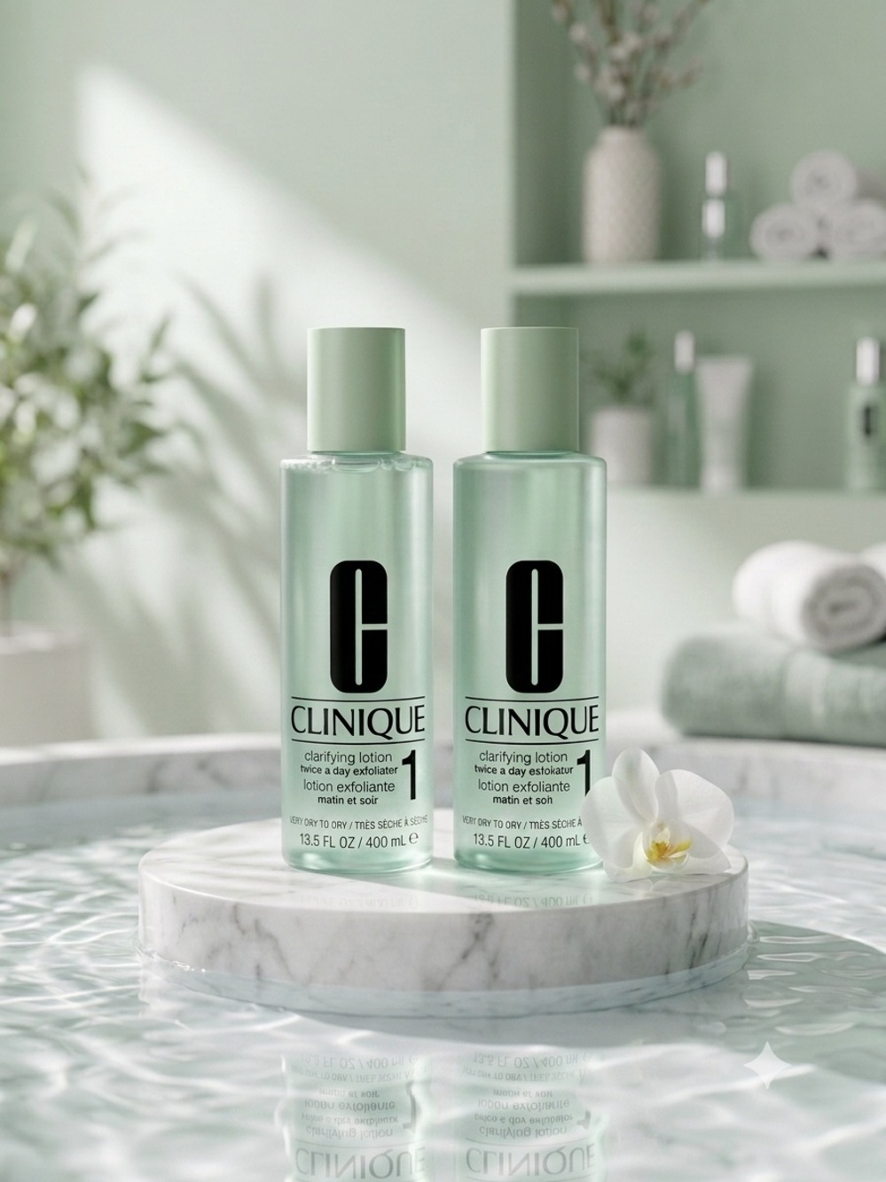 NWT Clinique Clarifying Lotion 1 Exfoliator 13.5 oz / 400 ml Double Pack